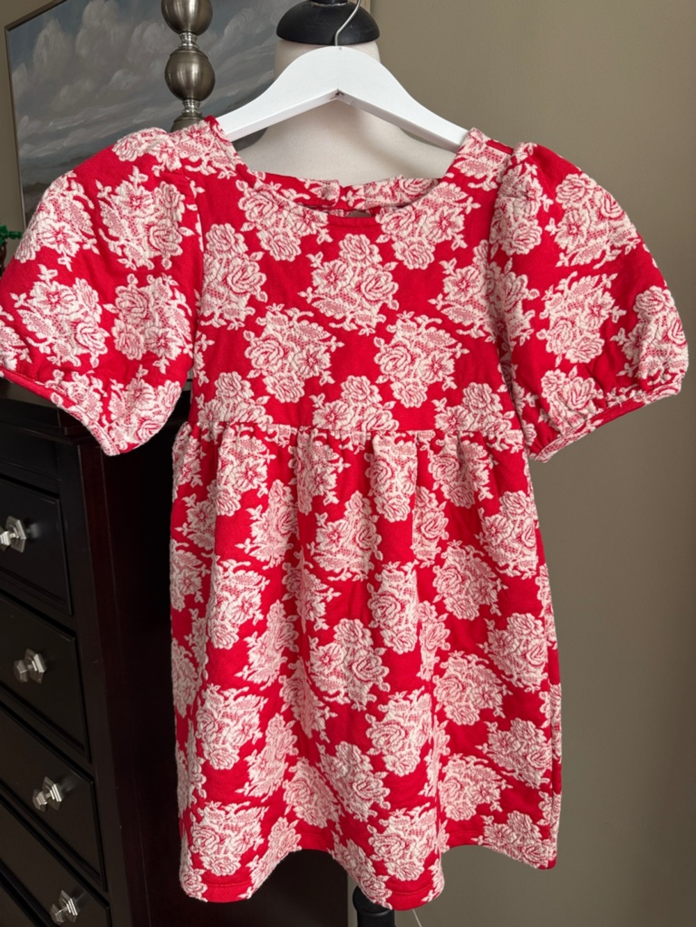 Janie and Jack Red Floral Puff-Sleeve Dress size 7